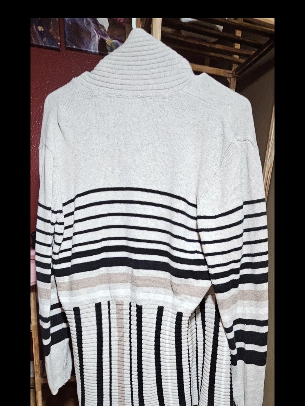 St. John's Bay Striped Open-Front Cardigan in Beige, Black and Taupe - Picture 4 of 5